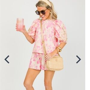 Thalia Laced In Floral Top NWOT revolve summer blouse casual preppy pink $99